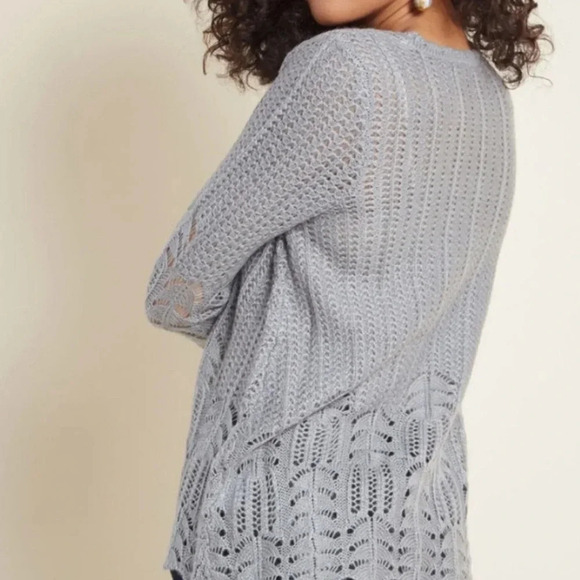 ☀️MODCLOTH Nostalgic Knits Eyelet Chantilly Lace 3/4 Sleeve Knit Sweater - Picture 4 of 12